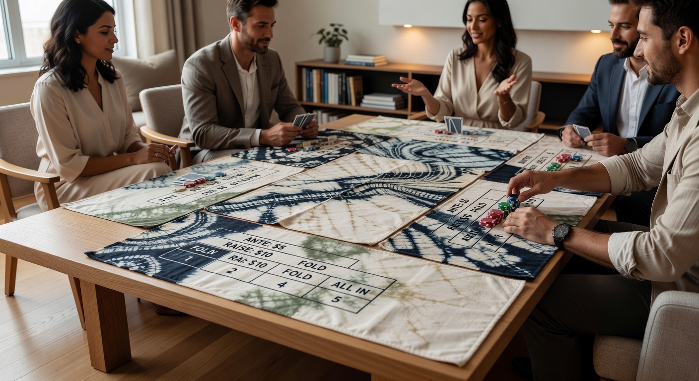 Completed custom dyed betting mat laid out on a residential table