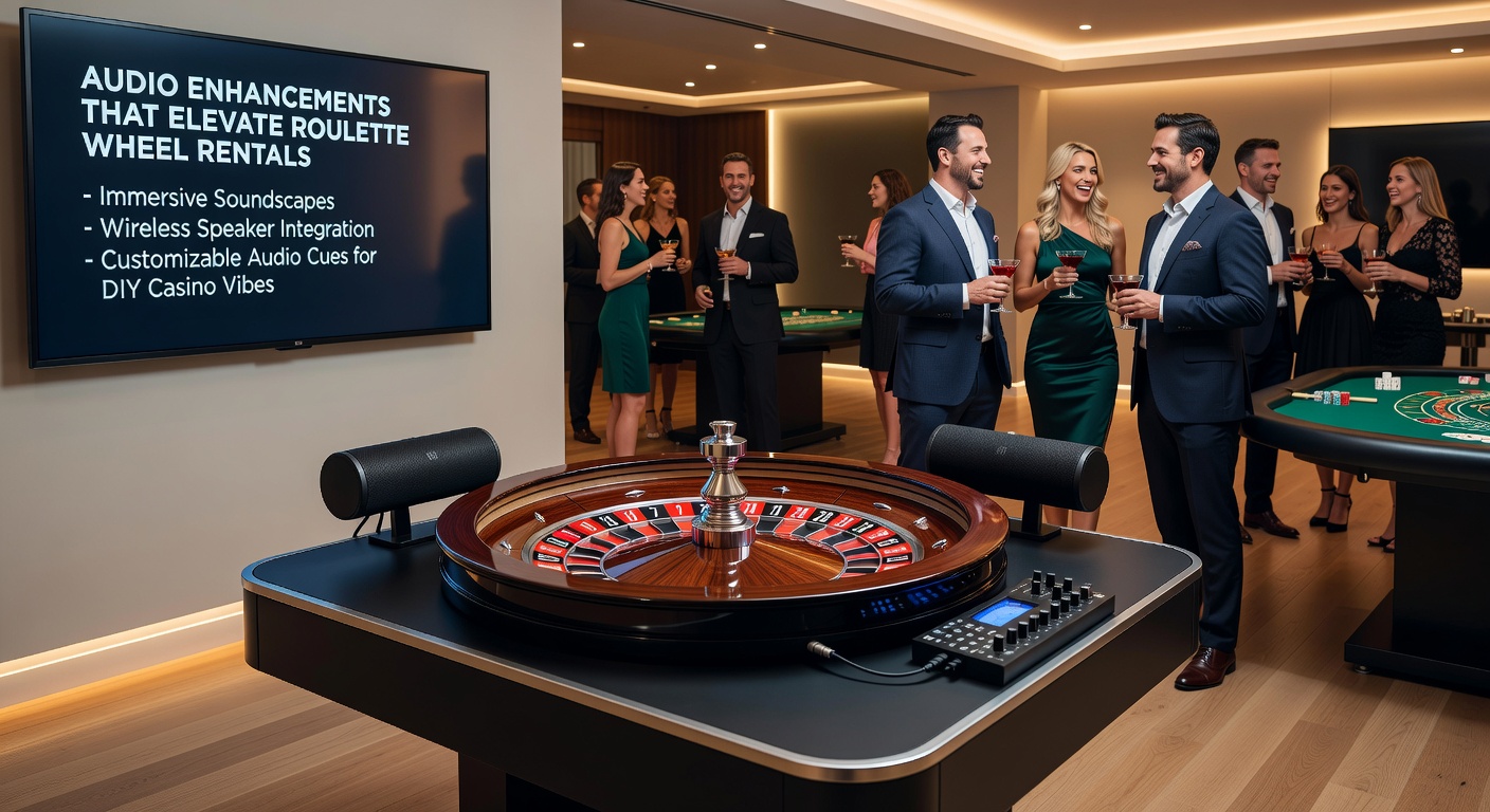 Close-up of roulette wheel with embedded audio enhancement module and nearby speaker array during an active DIY casino event