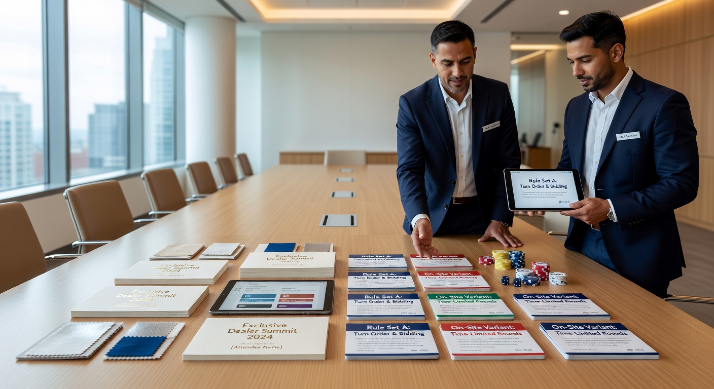 Customized invitations for dealer-supported casino gatherings with game rule overviews
