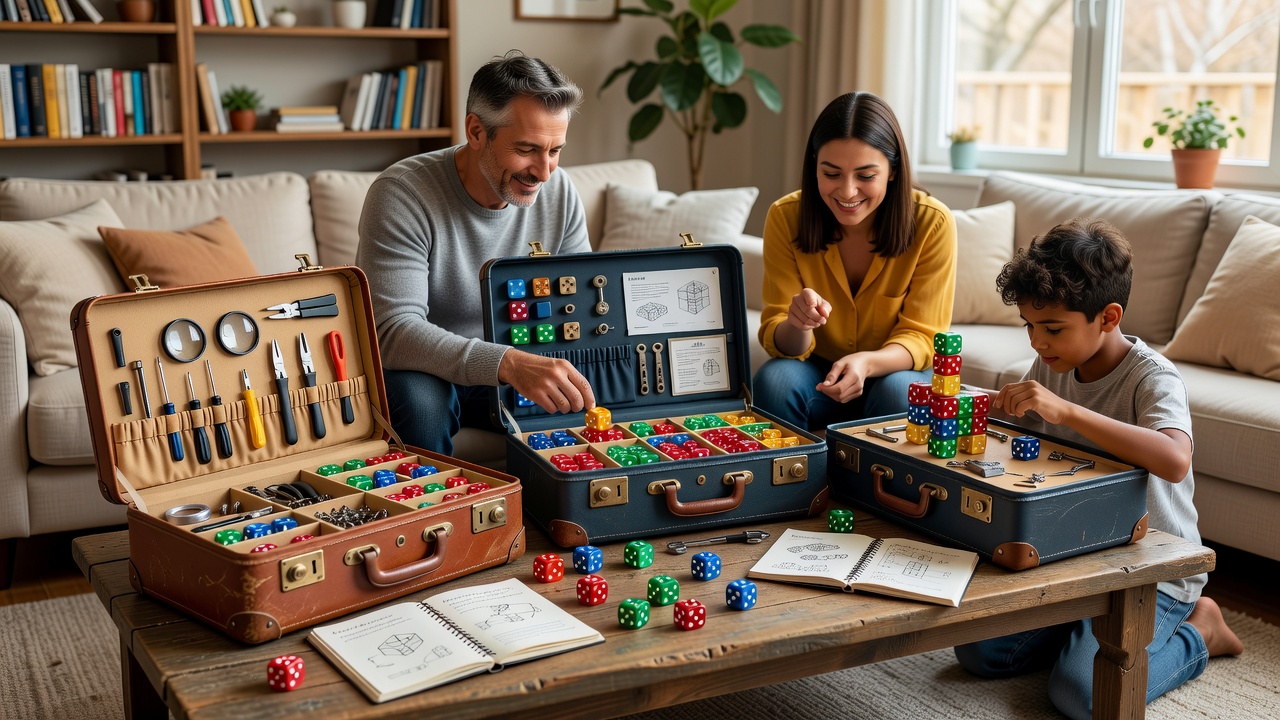 Suitcase converted into a portable dice station with modular compartments for residential game setups